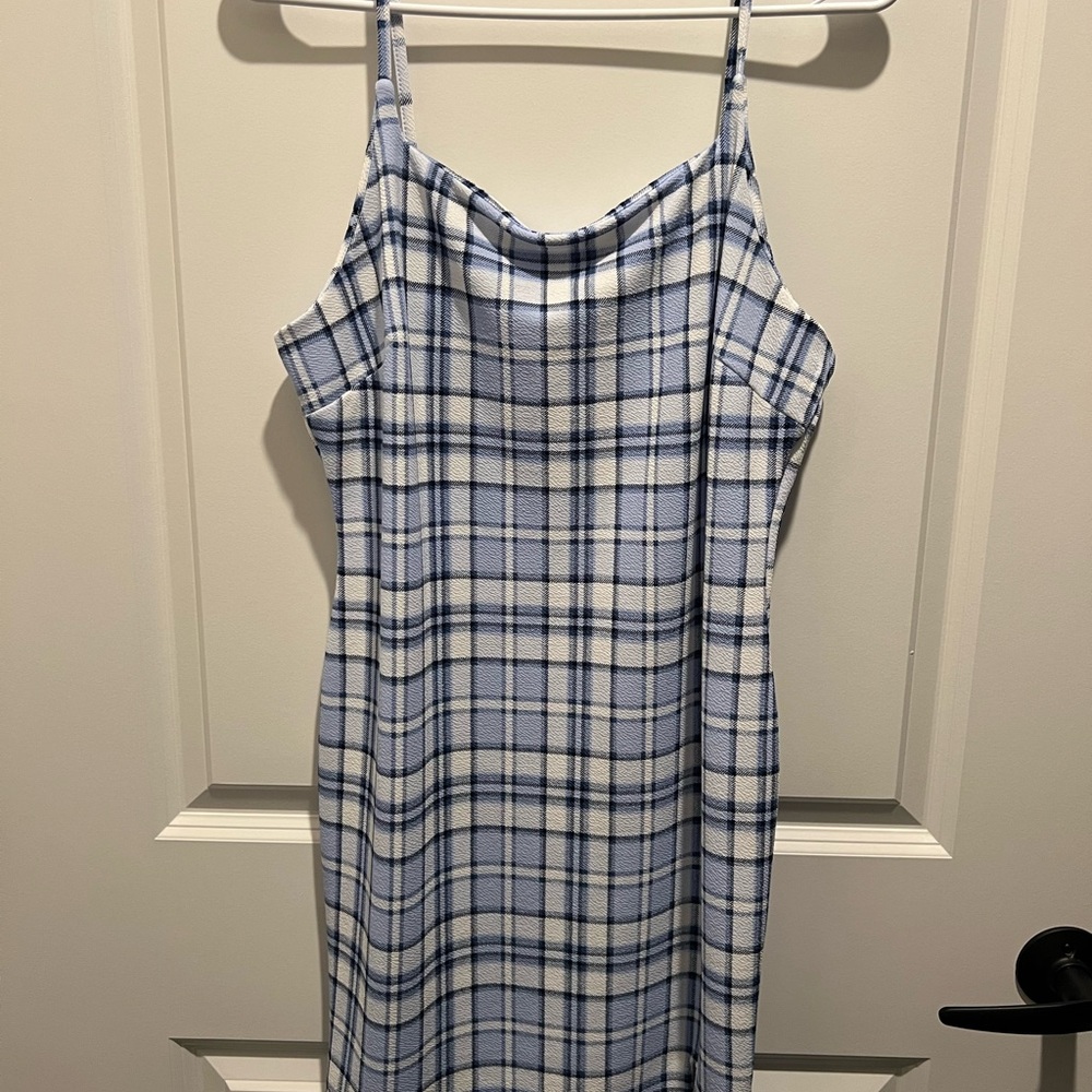 No Boundaries Light Blue Plaid Mini Dress